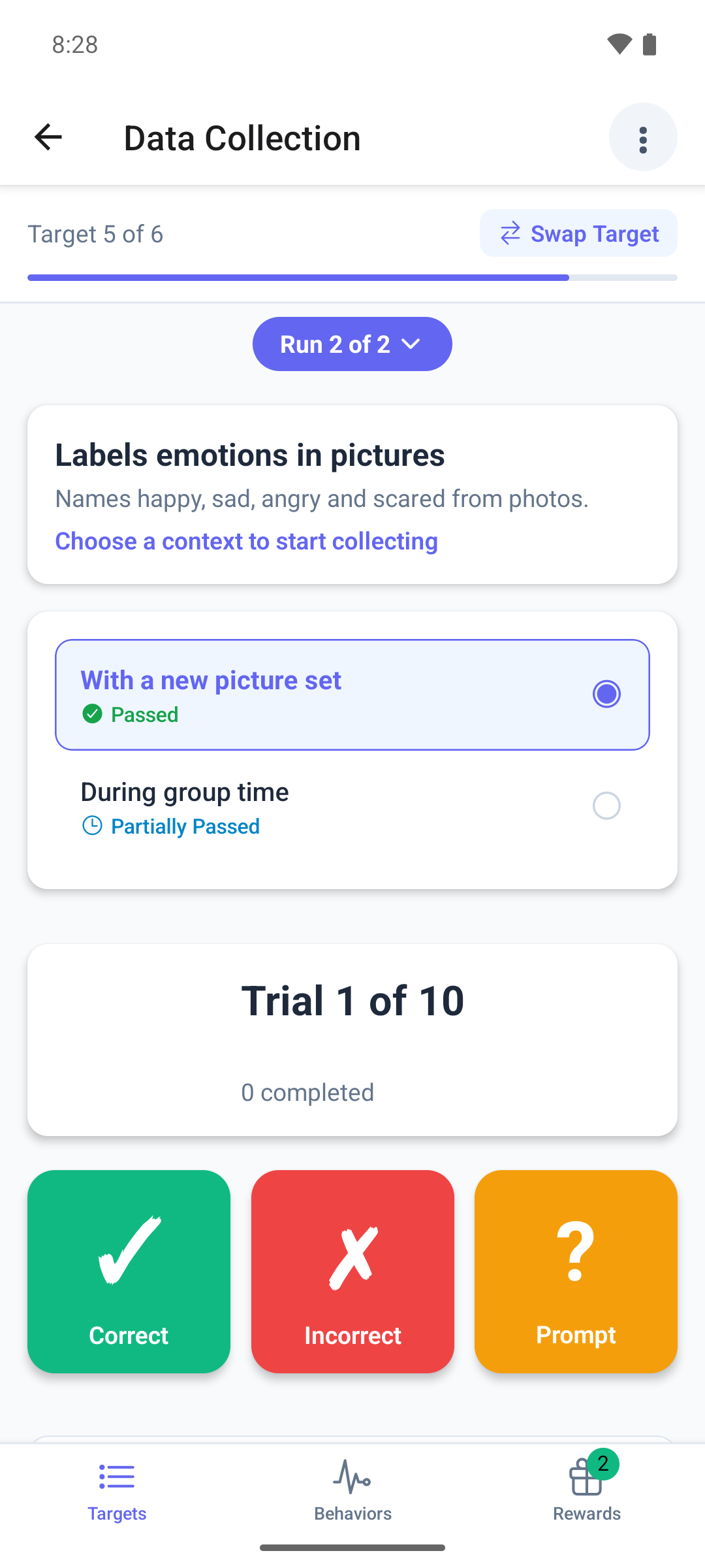 A generalization target in the mobile app with its contexts listed and one selected