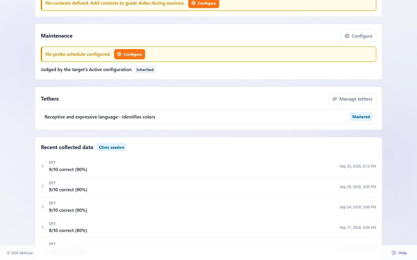 The Tethers section of a target page in the web app, listing a tethered target with its Mastered trigger and the Manage tethers button