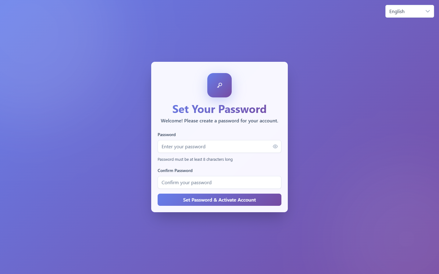 The Set Your Password page with the Password and Confirm Password fields