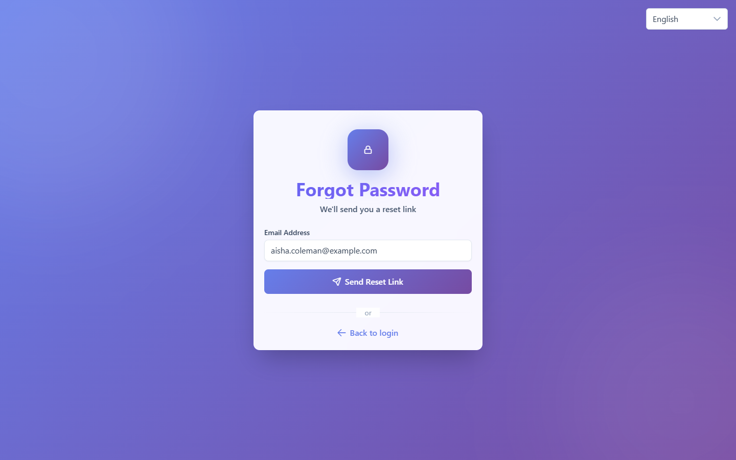 The Forgot Password page with the Email Address field and the Send Reset Link button