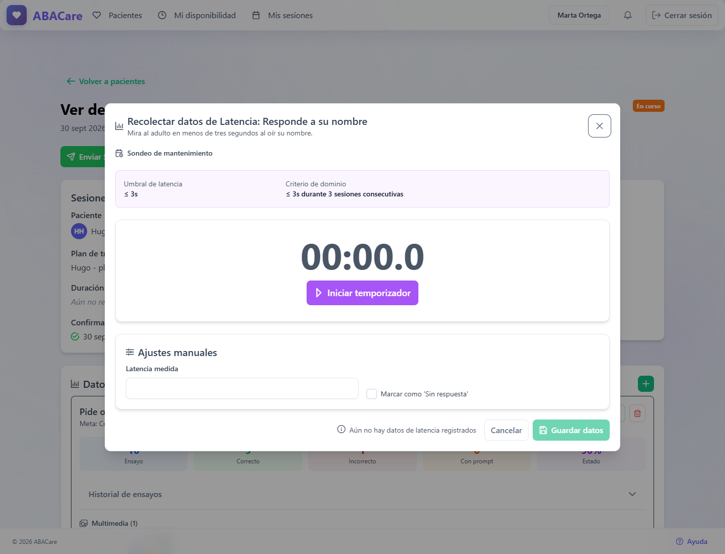 La ventana de recolección de un objetivo de mantenimiento en la aplicación web, con la franja Sondeo de mantenimiento sobre el recolector