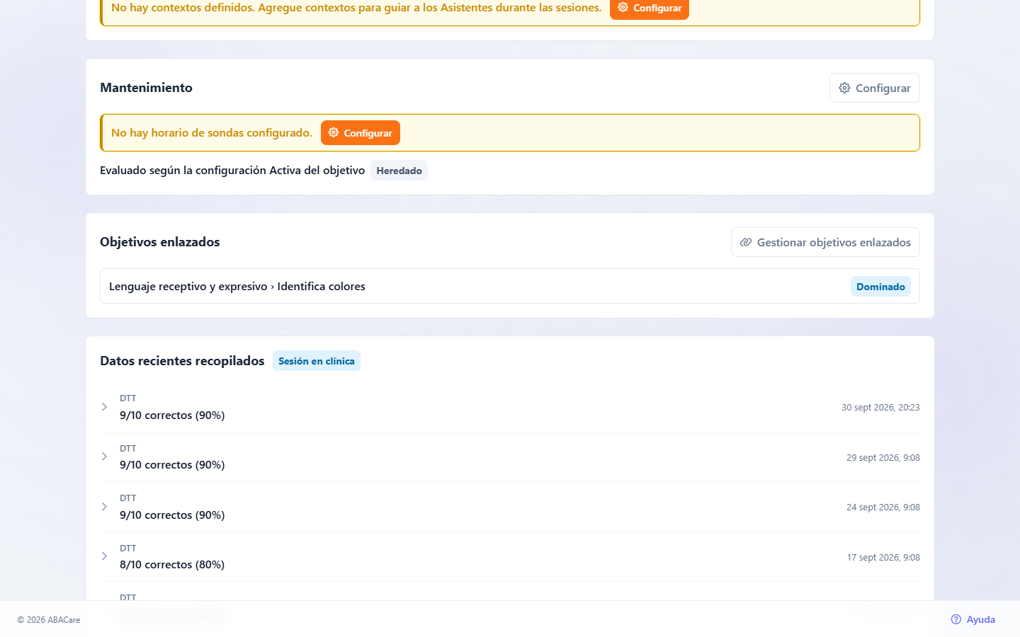 La sección Objetivos enlazados de la página de un objetivo en la aplicación web, con un objetivo enlazado, su estado de activación Dominado y el botón Gestionar objetivos enlazados