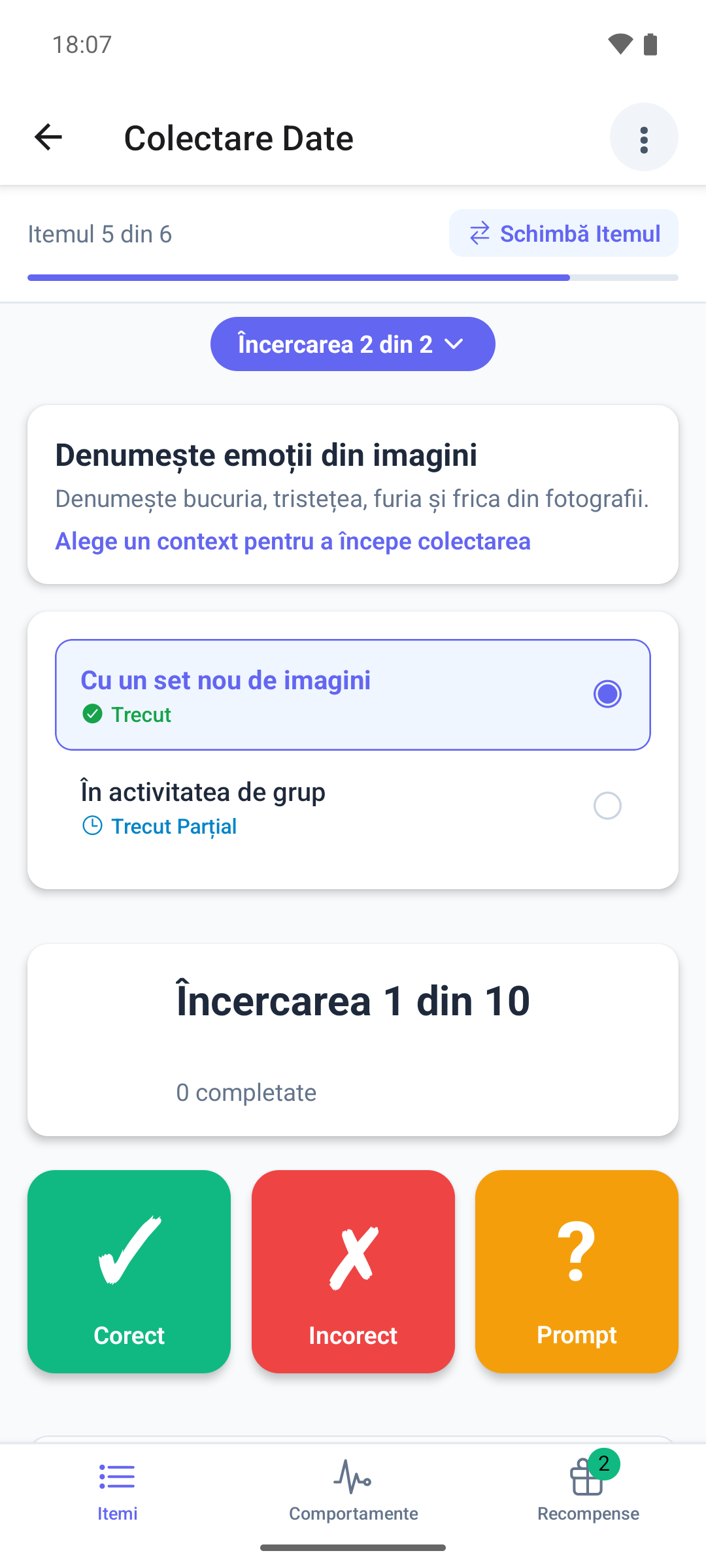 Un item în generalizare în aplicația mobilă, cu contextele listate și unul ales